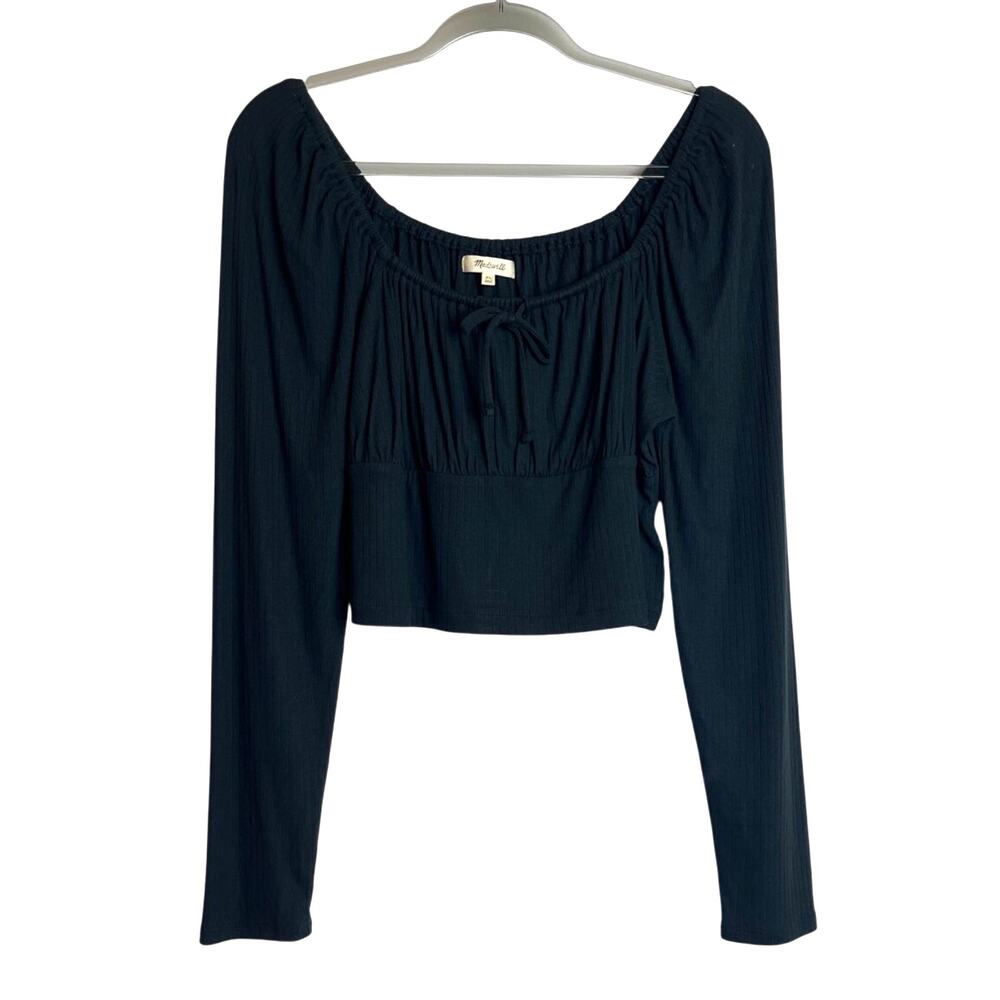 Madewell Ribbed Square-Neck Long-Sleeve Top Size XL Black Cropped Boho Castle